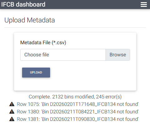 Upload Metadata page after a successful upload