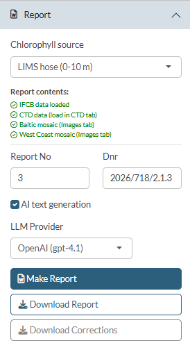 Report panel in the sidebar
