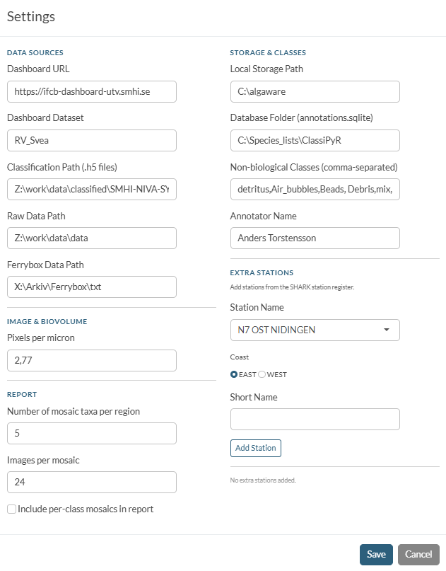 Settings panel overview